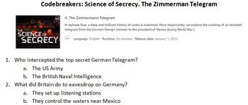 Preview of Codebreakers: Science of Secrecy Episode 4 The Zimmerman Telegram