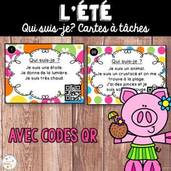 Preview of Codes QR - Été - Cartes à tâches - Qui suis-je? French Summer Task Cards