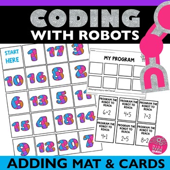 Preview of Code and Go Mouse Activities Adding 1-20 Math Mat for Robots Beebot Coding