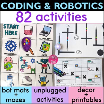 Preview of Coding Activities & Robotics Unplugged Worksheets Bee Bot Mats Ozobot Maze Code