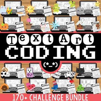 Preview of Coding Activities & Typing Practice | Yearlong Bundle | 170+ Text Art Challenges