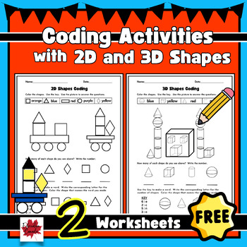 Preview of Coding Activities with 2D and 3D Shapes: Free Worksheet Set