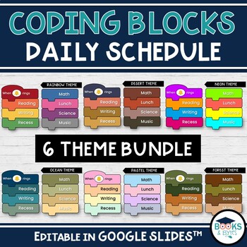 Preview of Coding Block Daily School Subject Schedule - 6 Editables for Google Slides™