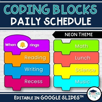 Preview of Coding Block Daily Schedule - Neon Theme - Editable in Google Slides™