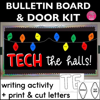 Preview of Coding Bulletin Board Technology Tech the Halls December Door Decor Hour of Code
