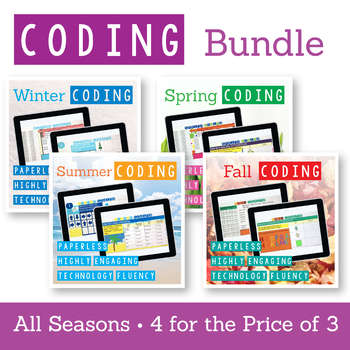 Preview of Coding Digital Interactive Activities in Google Slides - All Seasons Bundle