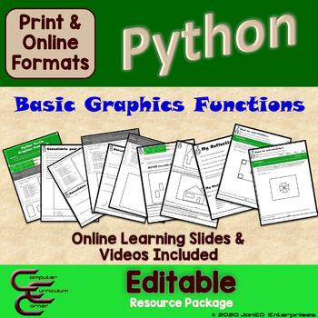 Preview of Python Coding Distance Learning Turtle Graphics Digital Worksheets Videos