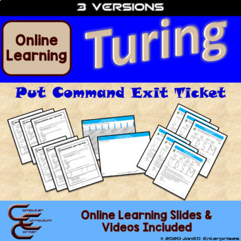 Preview of Coding Distance Learning Turing Put Command Exit Ticket 3 Version With Videos