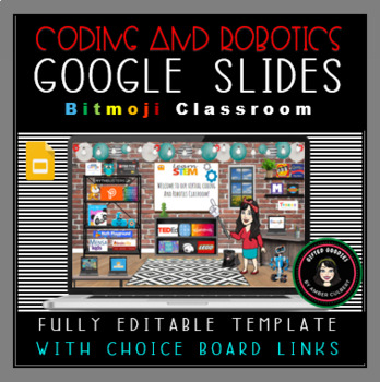 Preview of Coding Robotics Google Slides Virtual Bitmoji STEM Classroom Choice Board Menu