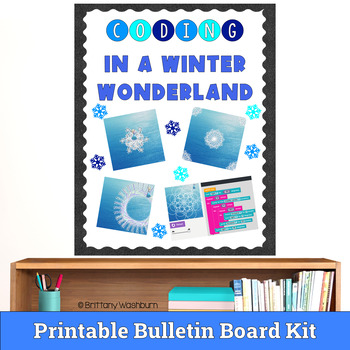 Preview of Coding Snowflakes Activity Student Created Bulletin Board 