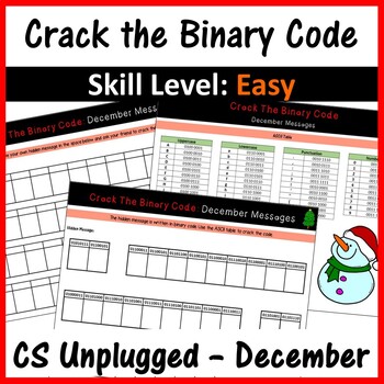 Preview of Coding Unplugged Crack the Binary Code December & Christmas - Skill Level Easy
