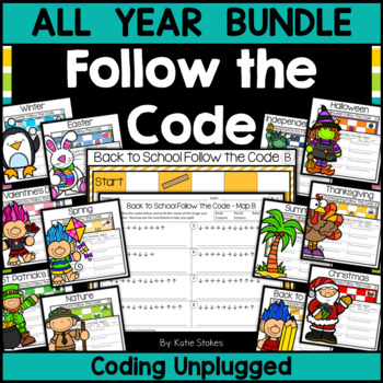 Preview of Coding Unplugged - Follow the Code - ALL YEAR Bundle | Printable & Digital