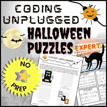 Preview of Coding Unplugged HALLOWEEN Themed Set (Expert)│Offline Puzzles for Middle School