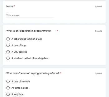 Preview of Coding Vocabulary Google Quiz
