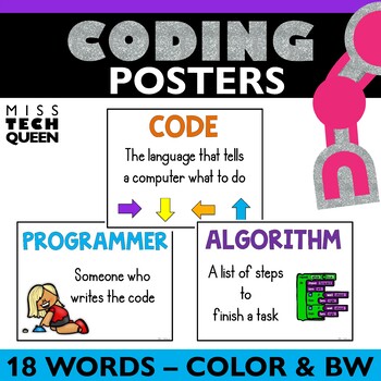 Preview of Coding Vocabulary Posters Hour of Code Computer Science Terms STEM Maker Decor