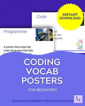 Preview of Coding Vocabulary Posters for Elementary - 10 Words - Color and Black