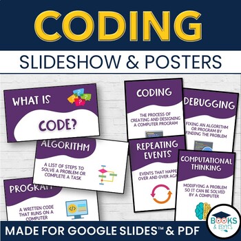 Preview of Coding Vocabulary Lesson Slideshow and Printable Posters for Bulletin Board