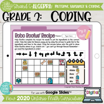 Preview of Coding Skills Grade 2 2020 Ontario Math DIGITAL Strand C Algebra