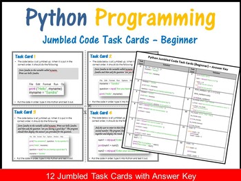 Preview of Coding in Python Jumbled Code Task Cards - Coding Unplugged - Computer Science