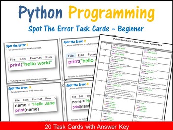 Preview of Computer Science Python Spot Errors Task Cards Unplugged Coding Activities