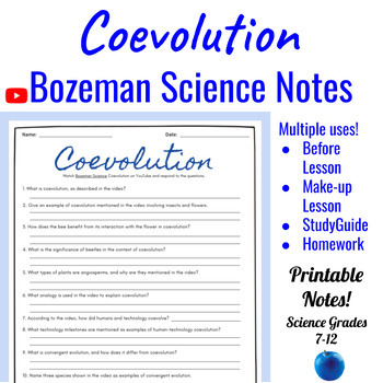 Preview of Coevolution Comprehensive Worksheet | Bozeman Science