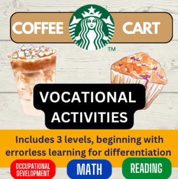 Preview of Coffee Cart Vocational Activities 3 Differentiated Levels w/ Errorless Learning