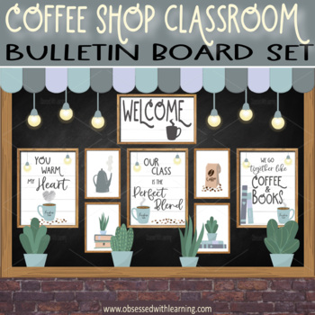 Preview of Coffee Classroom Theme Bulletin Board | EDITABLE Name Tags