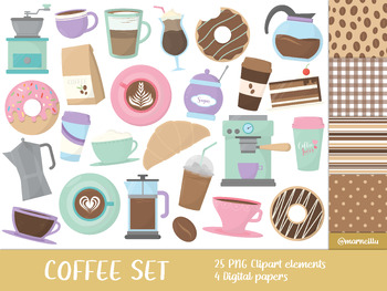 Preview of Coffee Clipart Set - cup, breakfast, machine, espresso, mug, pastel, lover