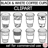 Coffee Cup Clip Art, B&W / Printer Friendly -Commercial Us