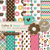 Coffee Donut digital paper and clipart