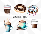 Coffee & Donuts Clipart Printable Digital Download