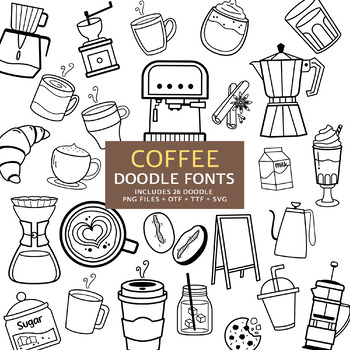 Preview of Coffee Doodle Fonts, Instant File otf, ttf Font Download