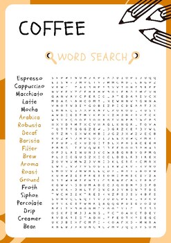 Coffee No Prep Word Search Puzzle Worksheet Activity, Morning Work