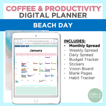 Preview of Coffee & Productivity Digital Planner | Beach Day