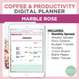 Coffee & Productivity Digital Planner | Floral Marble