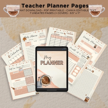 Preview of Coffee Themed Digital Planner Pages Printable