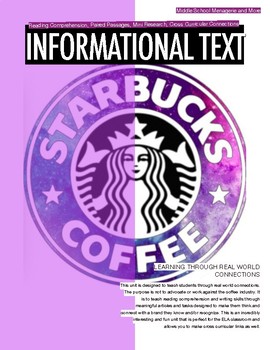 Preview of Coffee Themed Informational Text Unit: Read and Writing Tasks + Cross-Curricular