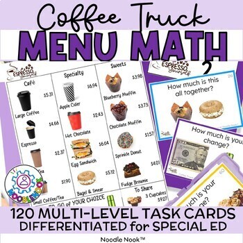 Preview of Coffee Truck Menu Math - Money Math Activities (DIFFERENTIATED) Special Ed Ready