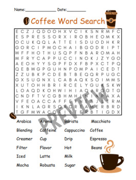 Coffee Word Search Puzzle! by LailaBee | TPT