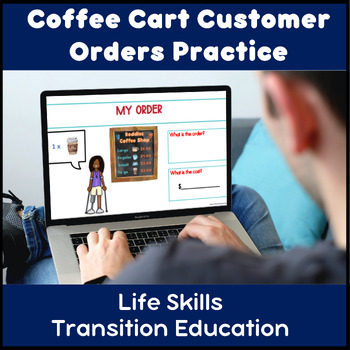 Preview of Coffee cart orders life skills customer service print or Easel with audio