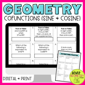 Preview of Cofunctions Sine and Cosine of Complementary Angles Digital Google Activity