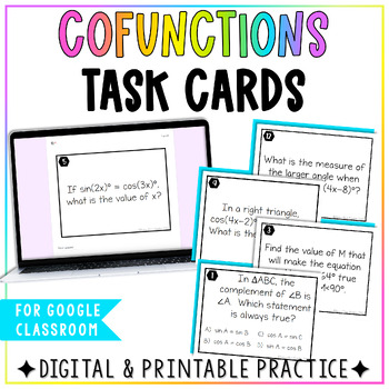 Preview of Cofunctions Task Cards Activity - Sine and Cosine of Complementary Angles