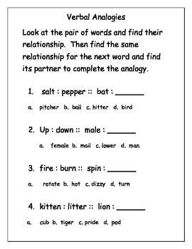 grade 3 worksheets vocabulary pdf test Cogat Gifted BarbB Verbal TpT /  ~ prep  by Analogies