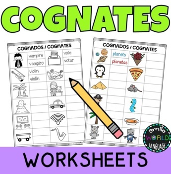 Preview of Cognates Cognados worksheets English Spanish inglés español DUAL language