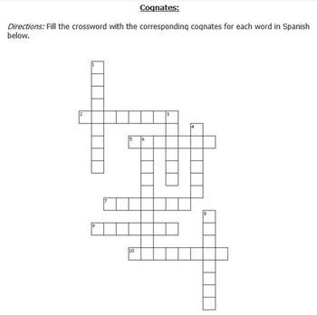 Cognates Crossword Puzzle by Carlos Jimenez Teachers Pay Teachers