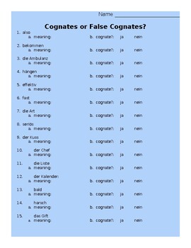 False Cognates Vocabulary List