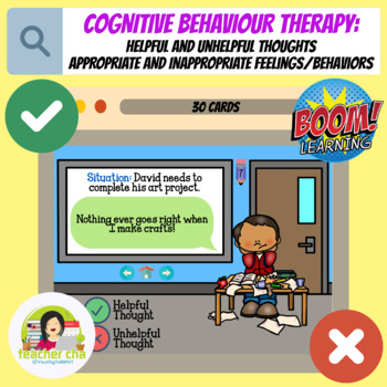 Preview of Cognitive Behavior Therapy: Thoughts & Behaviors (BOOM Cards™ Distance Learning)