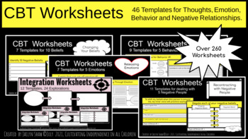 Preview of CBT Cognitive Behavioral Therapy PRINTABLE and INTERACTIVE Worksheets (260 pgs.)
