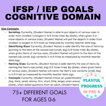Preview of Cognitive Domain IEP/IFSP Goal Bank - Infant/Toddler/PreK, Special Ed, 75+ Goals