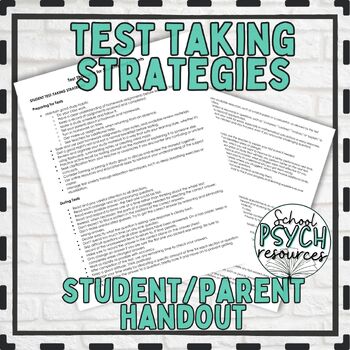 Preview of Test Taking Strategies Student Parent Handout Special Ed SPED School Psych